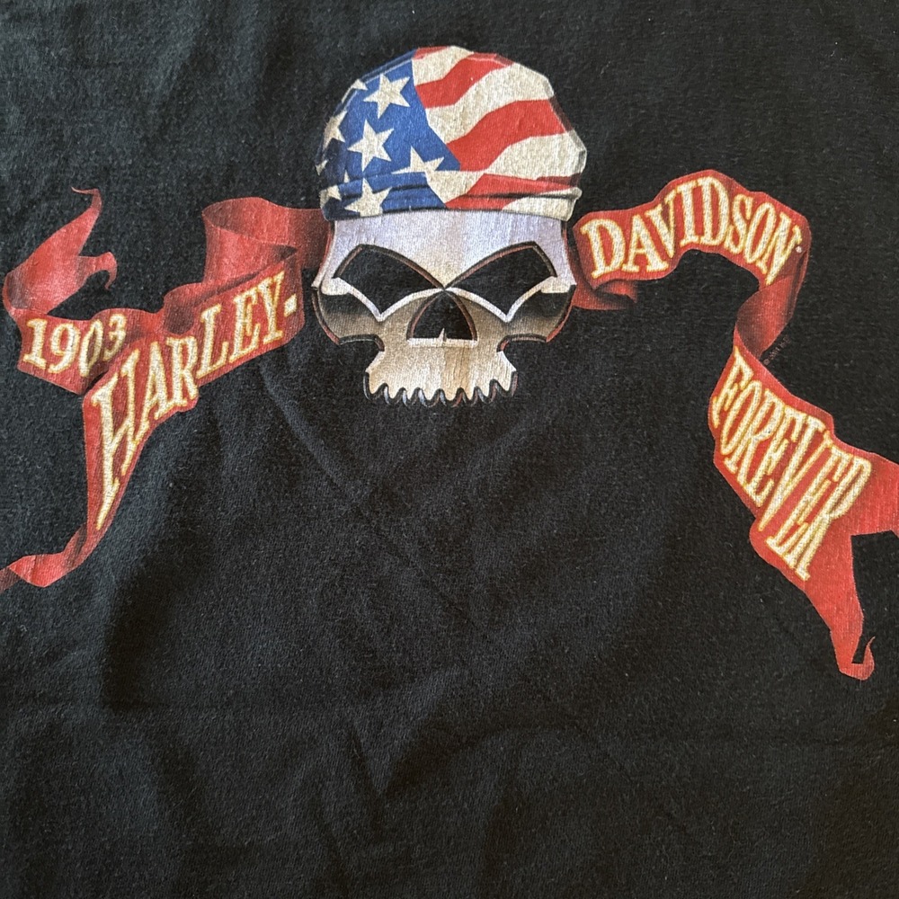 Harley Davidson -XL -skull and flag XL T-Shirt Roughrider, Mandan, North Dakota